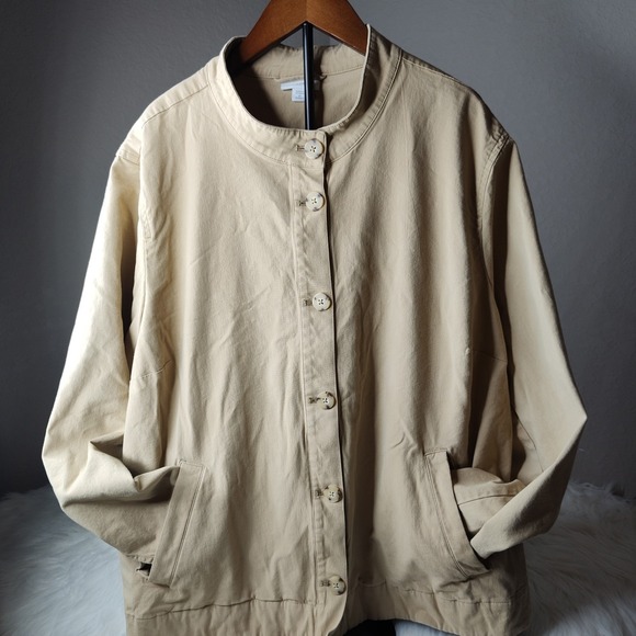 J. Jill Jackets & Blazers - J. Jill Jacket Womens 2X Tan Button Front Mandarin Collar Pleated Back Stretch
